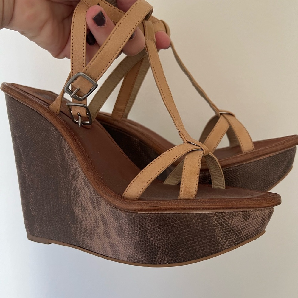 Elizabeth and James Tan and Brown Wedge Sandals